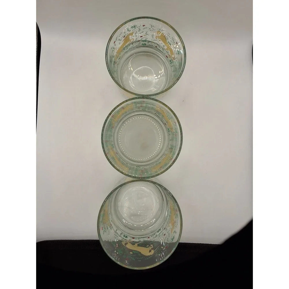 Vintage Unicorn Rocks Glasses Set of 3 Gold Floral Lowball Whiskey Tumblers